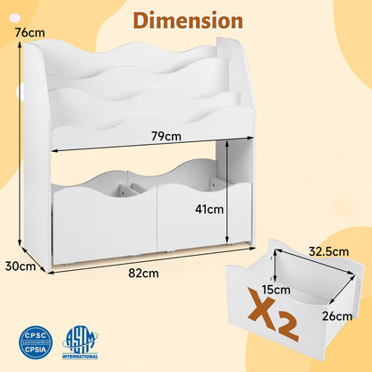 3 Tier White Wooden Bookcase | Kids Toy Storage Organizer