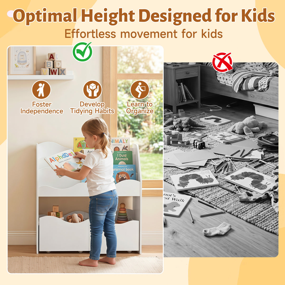 3 Tier White Wooden Bookcase | Kids Toy Storage Organizer