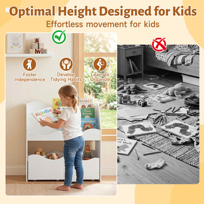 3 Tier White Wooden Bookcase | Kids Toy Storage Organizer
