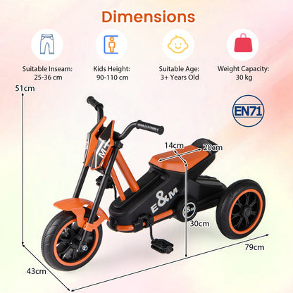 Orange 3-Wheel Kids Tricycle | Non-Slip Pedals & Handlebars