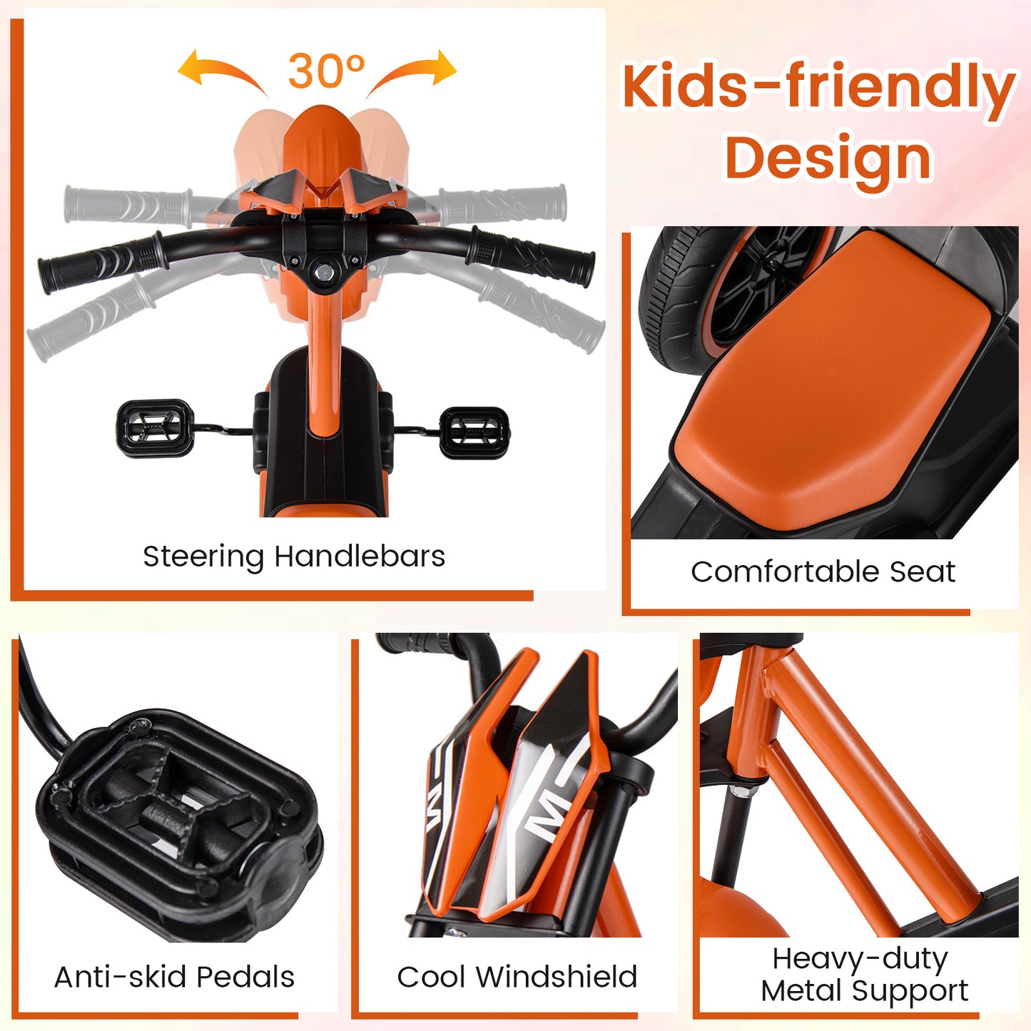 Orange 3-Wheel Kids Tricycle | Non-Slip Pedals & Handlebars