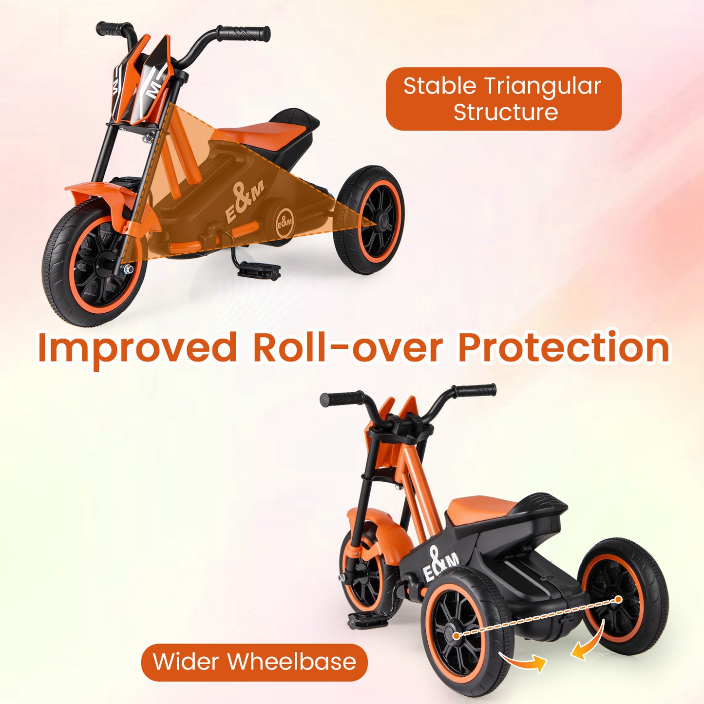 Orange 3-Wheel Kids Tricycle | Non-Slip Pedals & Handlebars