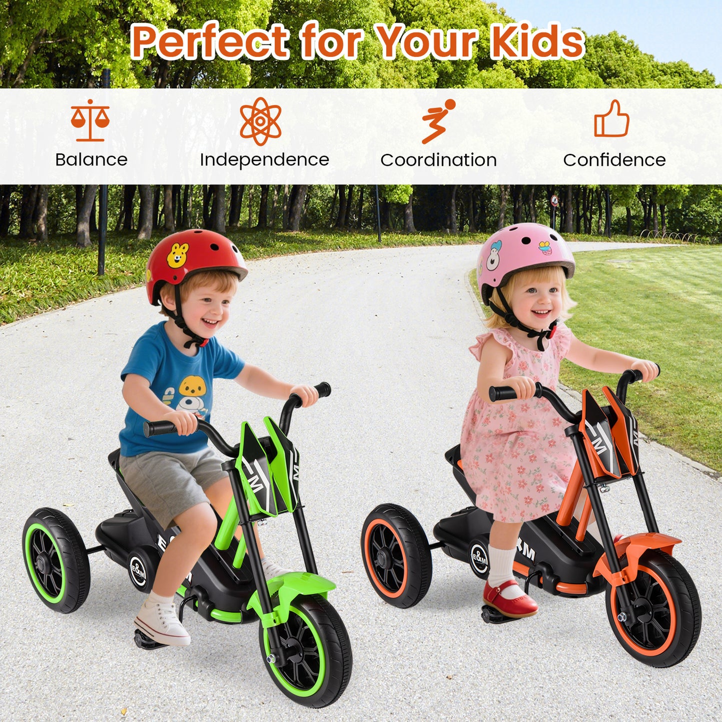Orange 3-Wheel Kids Tricycle | Non-Slip Pedals & Handlebars