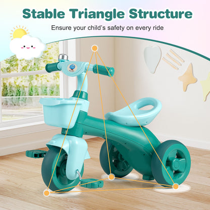 Green 3 Wheel Balance Bike | Ergonomic Seat & Storage Basket