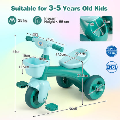 Green 3 Wheel Balance Bike | Ergonomic Seat & Storage Basket