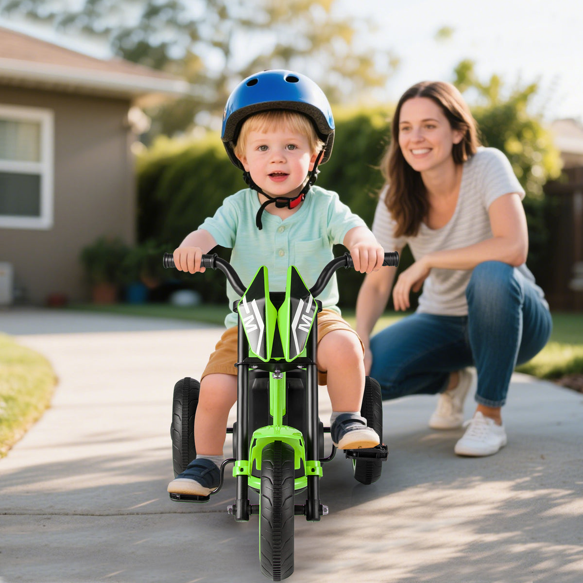 Green 3-Wheel Kids Tricycle | Non-Slip Pedals & Handlebars