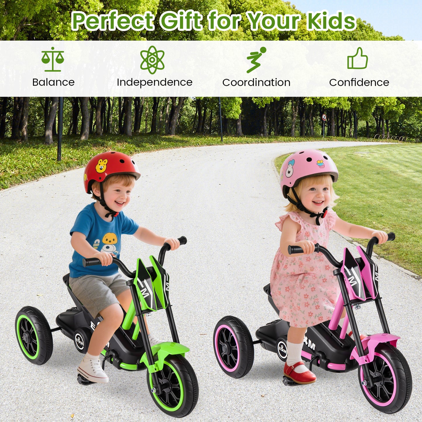 Green 3-Wheel Kids Tricycle | Non-Slip Pedals & Handlebars