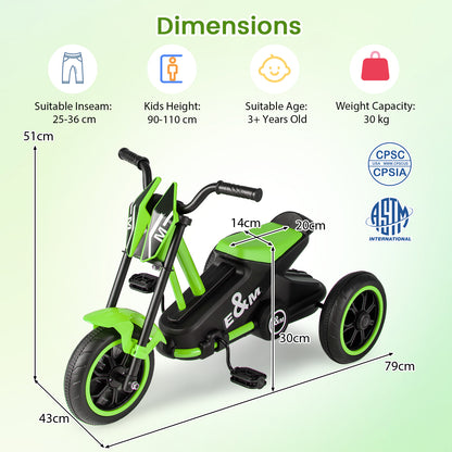 Green 3-Wheel Kids Tricycle | Non-Slip Pedals & Handlebars