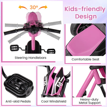 Pink Kids Tricycle | 3 Wheels Non-Slip Pedals Stable Wide Base
