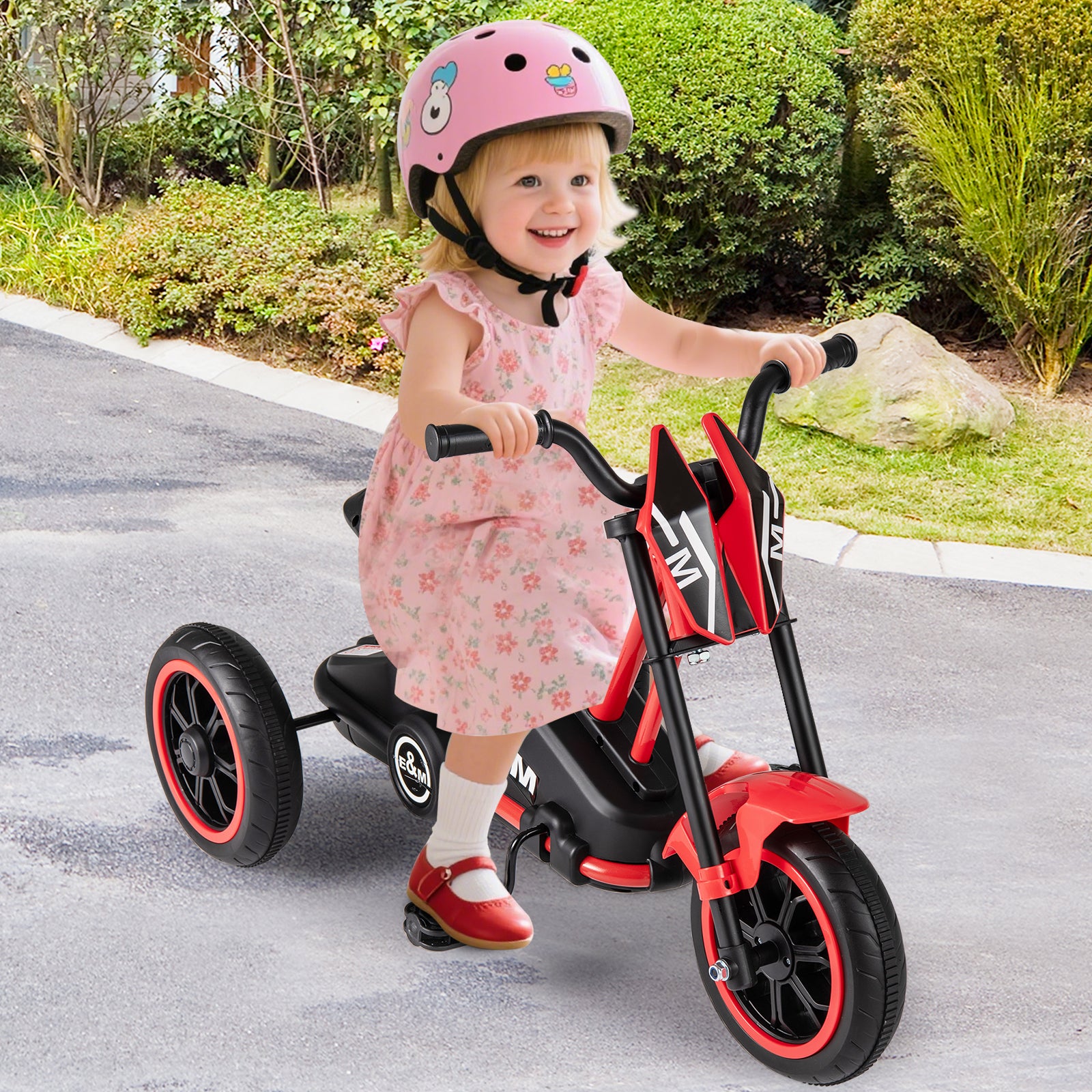 Costway 3-Wheel Kids Tricycle with Foot Pedals and Steering Handlebars-Red