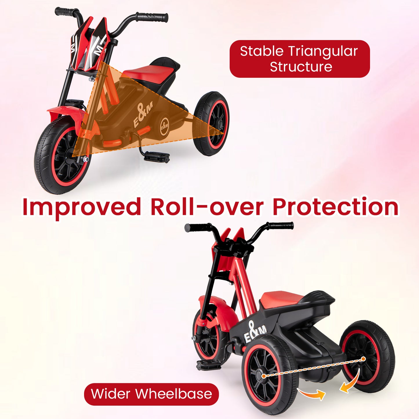 Red 3 Wheel Kids Tricycle | Non-Slip Pedals & Handlebars