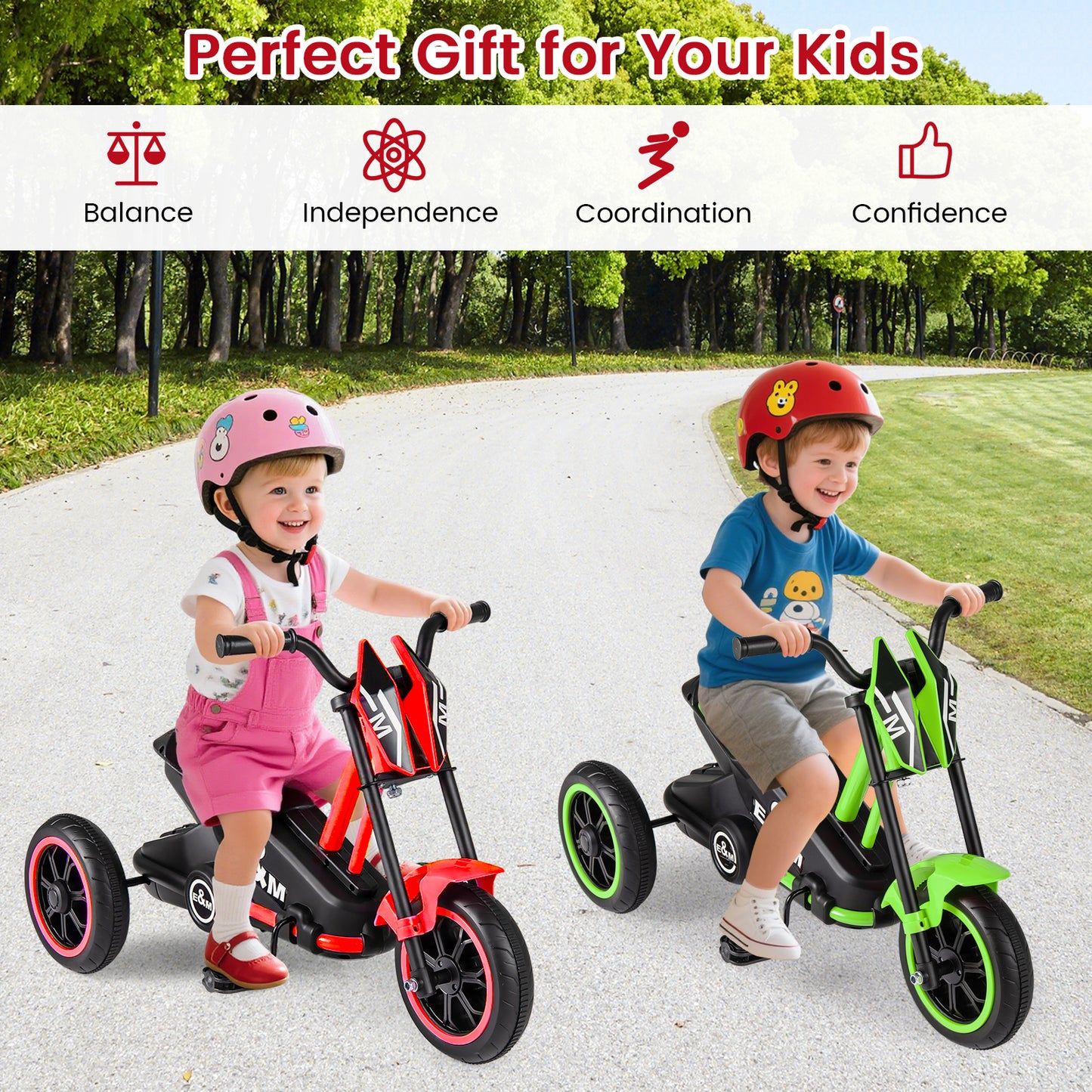 Red 3 Wheel Kids Tricycle | Non-Slip Pedals & Handlebars