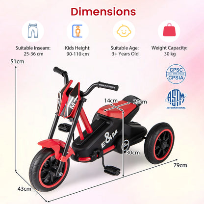 Red 3 Wheel Kids Tricycle | Non-Slip Pedals & Handlebars