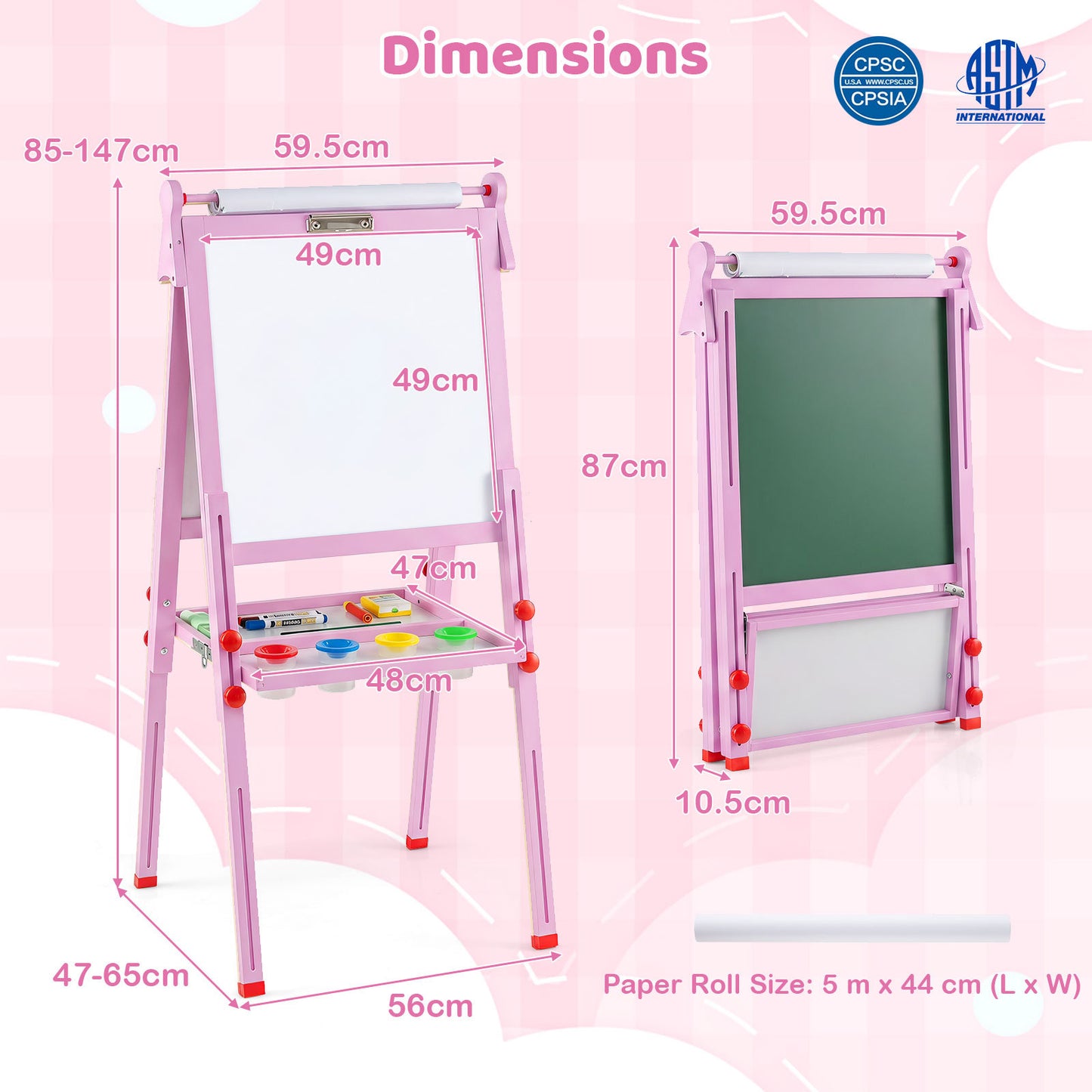 Pink 3-in-1 Kids Art Easel | Adjustable Height & Double Sided