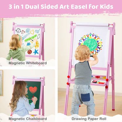Pink 3-in-1 Kids Art Easel | Adjustable Height & Double Sided