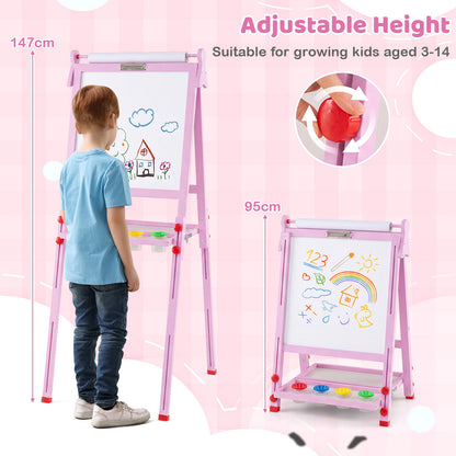 Pink 3-in-1 Kids Art Easel | Adjustable Height & Double Sided