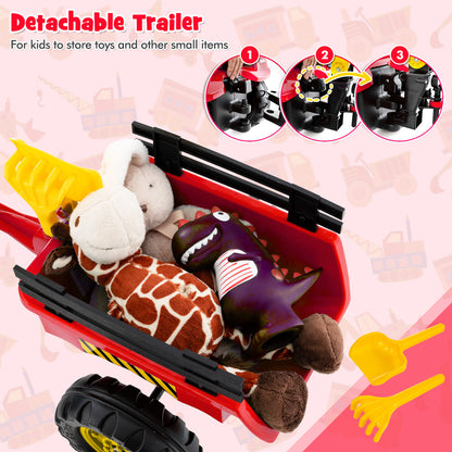 Red 3 In 1 Kids Ride On Excavator | 6 Wheels & Trailer