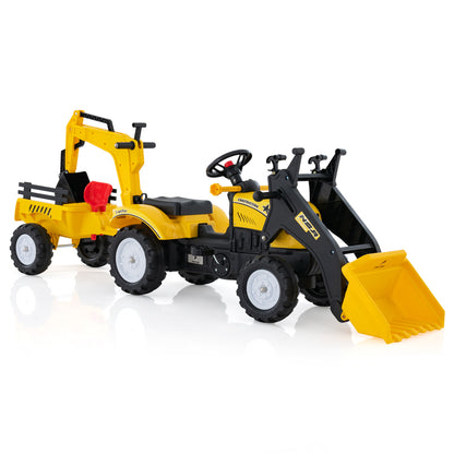 Yellow 3-In-1 Kids Ride-On Excavator | 6 Wheels & Trailer