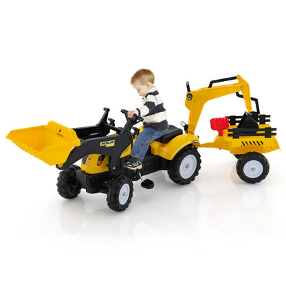 Yellow 3-In-1 Kids Ride-On Excavator | 6 Wheels & Trailer