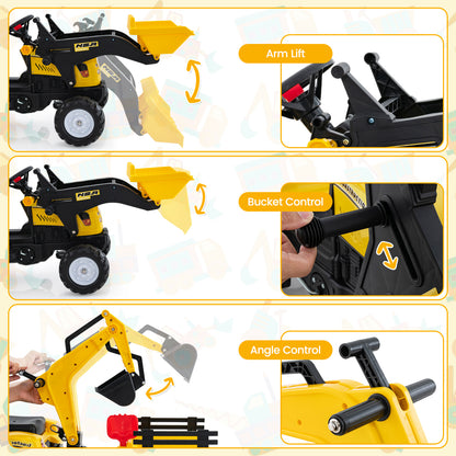 Yellow 3-In-1 Kids Ride-On Excavator | 6 Wheels & Trailer