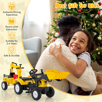 Yellow 3-In-1 Kids Ride-On Excavator | 6 Wheels & Trailer