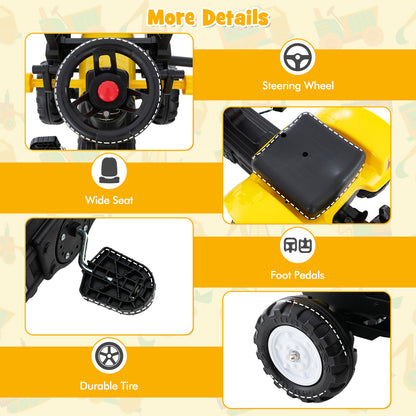 Yellow 3-In-1 Kids Ride-On Excavator | 6 Wheels & Trailer