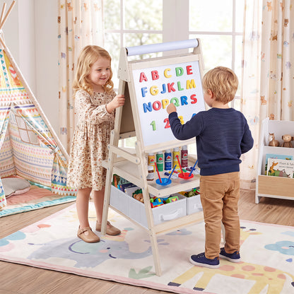 3 In 1 Kids Double Sided Easel | Chalkboard & Whiteboard Natural