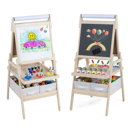 3 In 1 Kids Double Sided Easel | Chalkboard & Whiteboard Natural