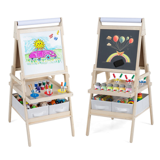 3 In 1 Kids Double Sided Easel | Chalkboard & Whiteboard Natural