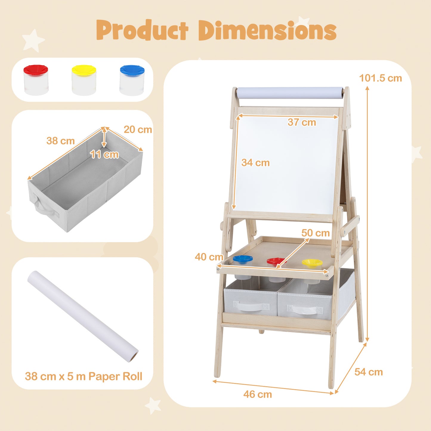 3 In 1 Kids Double Sided Easel | Chalkboard & Whiteboard Natural
