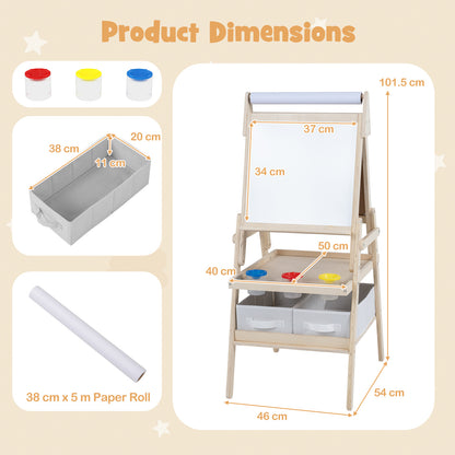 3 In 1 Kids Double Sided Easel | Chalkboard & Whiteboard Natural