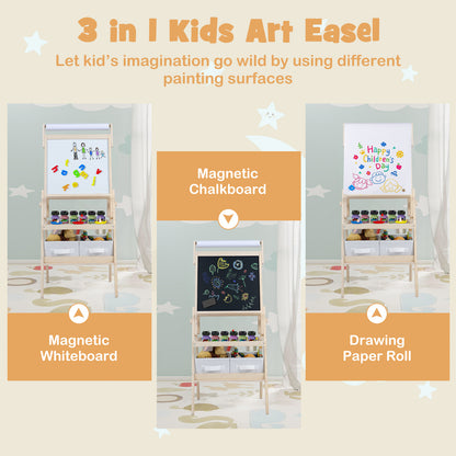 3 In 1 Kids Double Sided Easel | Chalkboard & Whiteboard Natural