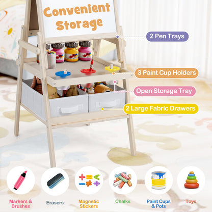 3 In 1 Kids Double Sided Easel | Chalkboard & Whiteboard Natural