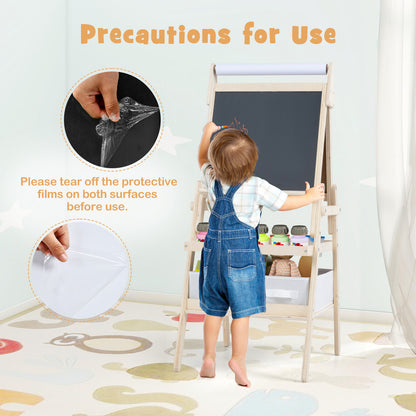 3 In 1 Kids Double Sided Easel | Chalkboard & Whiteboard Natural