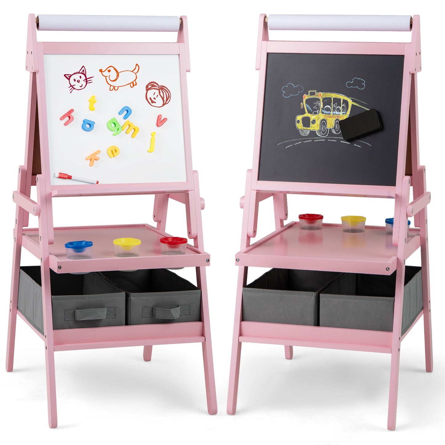 Pink 3-in-1 Kids Double Sided Easel | Chalk & Whiteboard