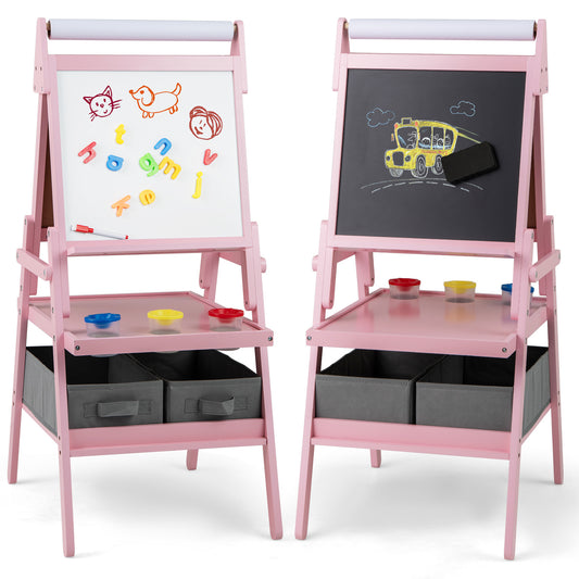 Pink 3-in-1 Kids Double Sided Easel | Chalk & Whiteboard