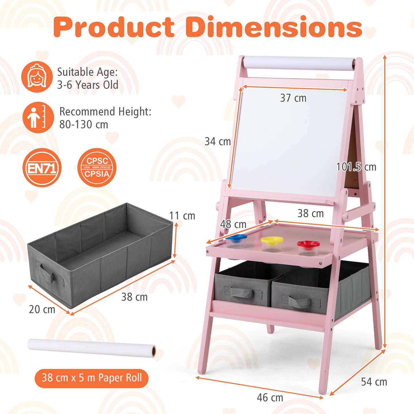 Pink 3-in-1 Kids Double Sided Easel | Chalk & Whiteboard