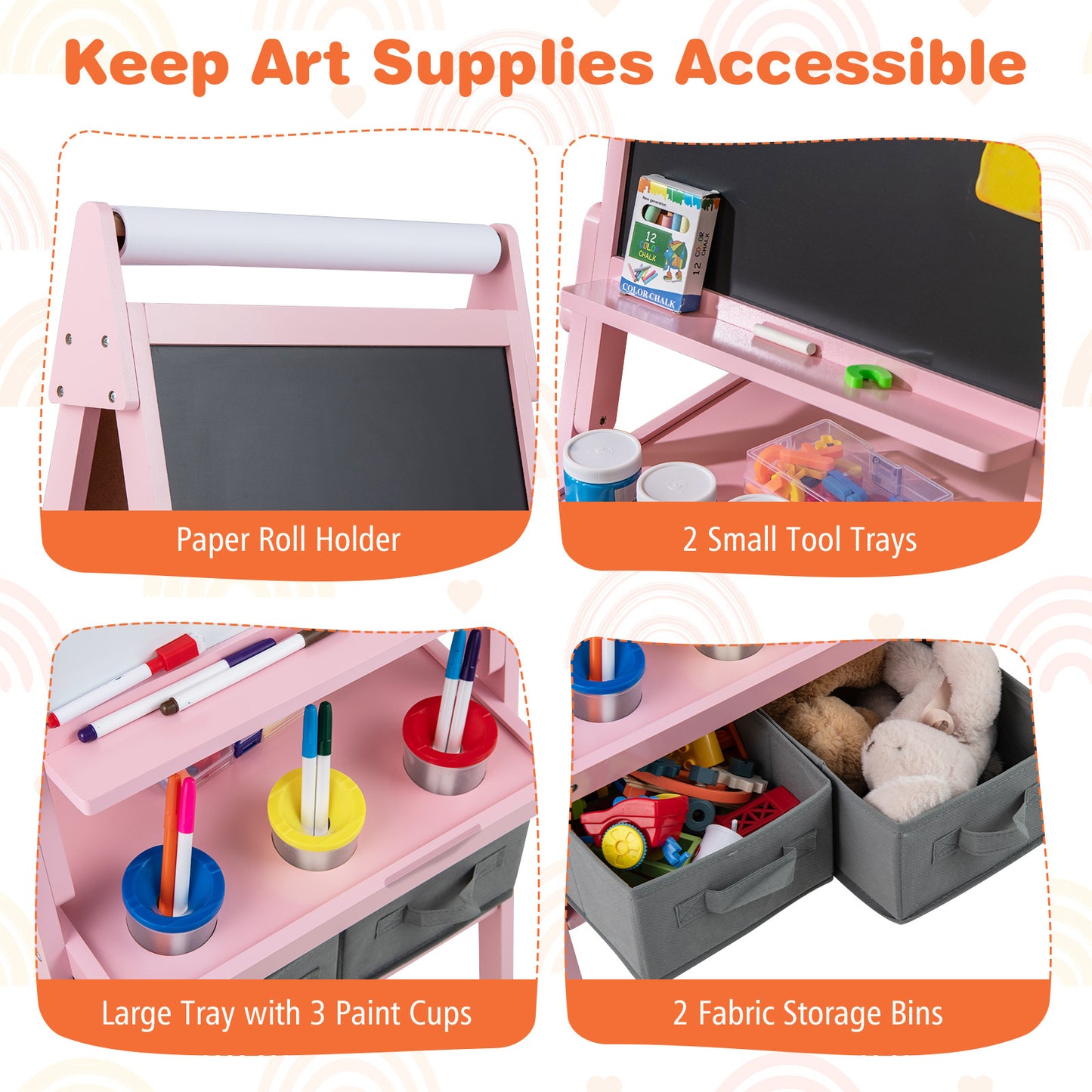 Pink 3-in-1 Kids Double Sided Easel | Chalk & Whiteboard