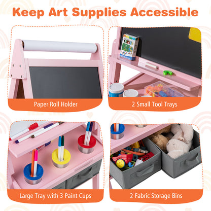 Pink 3-in-1 Kids Double Sided Easel | Chalk & Whiteboard