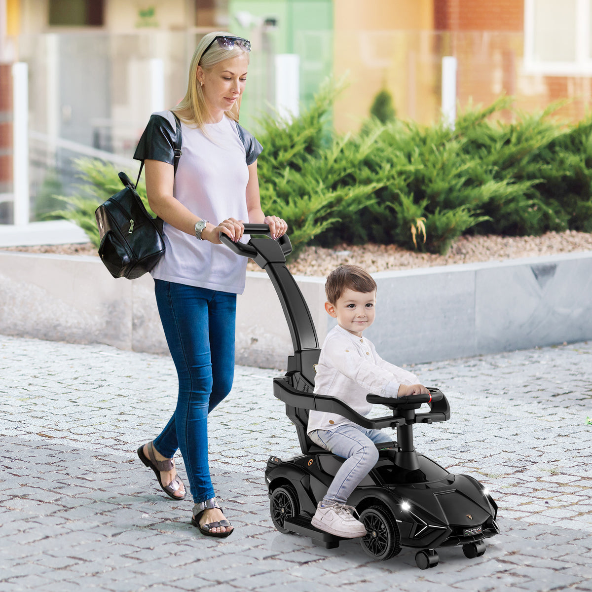 Costway 3-in-1 Ride On Push Car Licensed Lamborghini with Removable Guardrails-Black