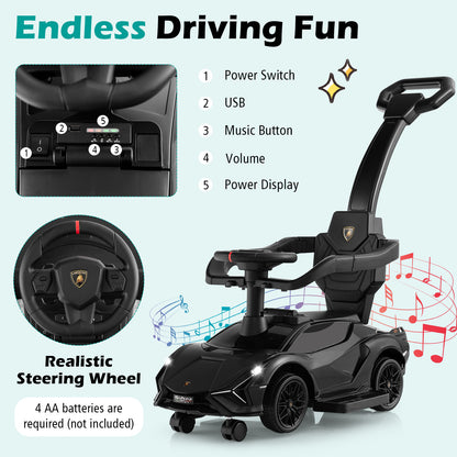 Black Lamborghini 3-In-1 Ride On Push Car | Removable Guardrails