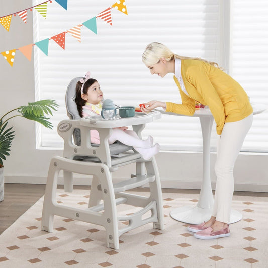 Convertible highchair with adjustable tray, perfect for toddlers mealtime and activities at home.