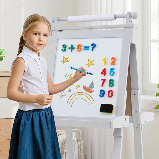3 in 1 Foldable Kids Art Easel | Chalkboard Whiteboard | Grey