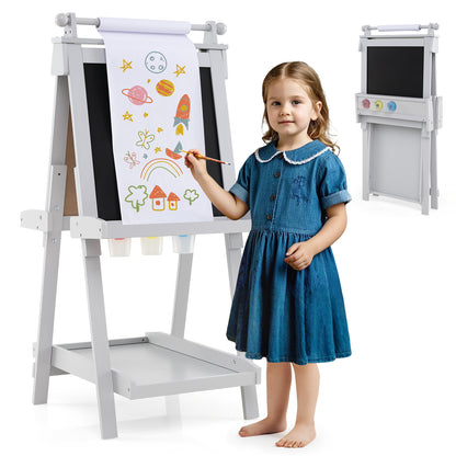 3 in 1 Foldable Kids Art Easel | Chalkboard Whiteboard | Grey