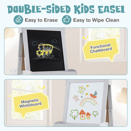 3 in 1 Foldable Kids Art Easel | Chalkboard Whiteboard | Grey