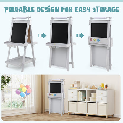 3 in 1 Foldable Kids Art Easel | Chalkboard Whiteboard | Grey