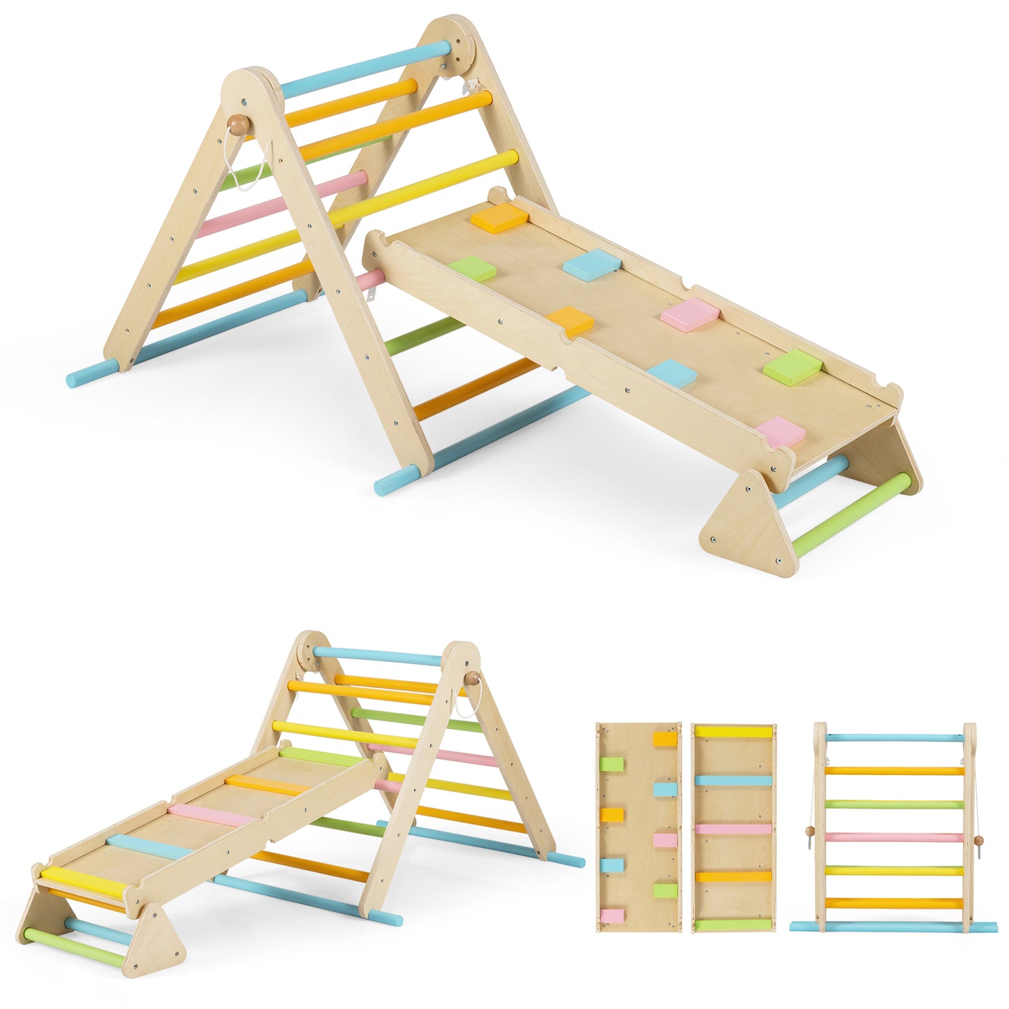 Colorful 3-in-1 Pikler Triangle Set | Dual Ramp Adjustable
