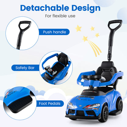 Blue 3-in-1 Toddler Push Car | Ride-On Walker with Music