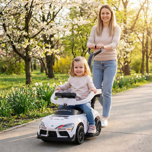 Costway 3-in-1 Push Car for Toddlers with Handle and Music for Boys and Girls Aged 1.5-5 Years Old-White