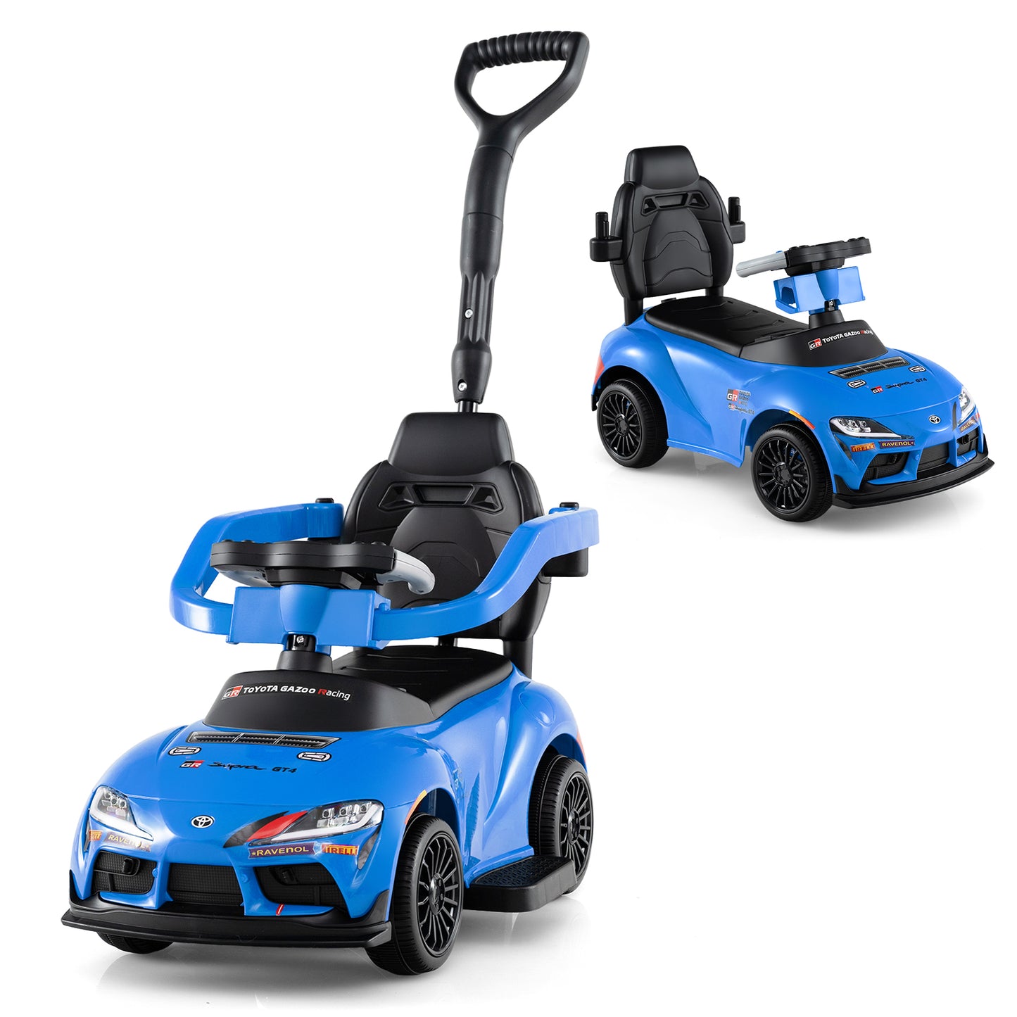 Blue 3-in-1 Toddler Push Car | Ride-On Walker with Music